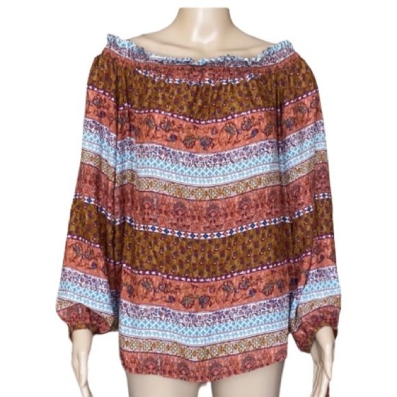 Beach Lunch Lounge printed smocked top blouse - Picture 1 of 8